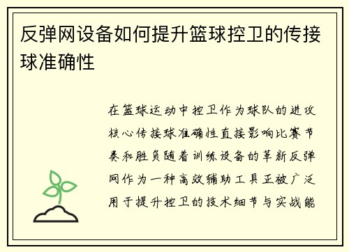 反弹网设备如何提升篮球控卫的传接球准确性